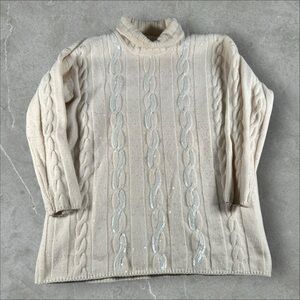 Vintage Escada‎ Sweater Womens 36 Cream Wool Cashmere Cable Knit Grandma Cottage